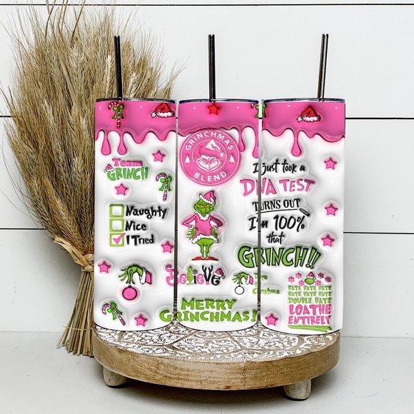 Glow In The Dark 3D Inflated Grinch Christmas 20oz Tumbler - Picture 1 of 4